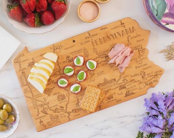 Pennsylvania Cutting Board State Shaped Destination Landmark Map Engraved Bamboo Gift Moving Wedding Closing Retirement Appreciation