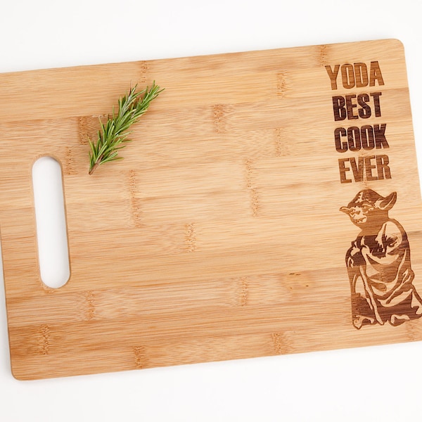 Star Wars Yoda Best Cook Ever Engraved Cutting Board Foodie Funny Silly Witty Chef Cooking Gift