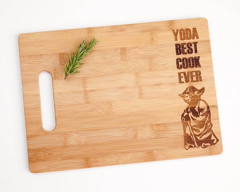 Star Wars Yoda Best Cook Ever Engraved Cutting Board Foodie Funny Silly Witty Chef Cooking Gift image 1