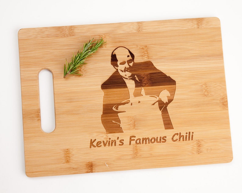 The Office Kevin's Famous Chili Engraved Cutting Board Silly Witty Chef Cooking Gift image 1