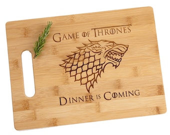 Game of Thrones Cutting Board - Dinner is Coming - House Stark - House Name - Funny Gift Personalized or Standard