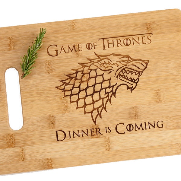 Game of Thrones Cutting Board - Dinner is Coming - House Stark - House Name - Funny Gift Personalized or Standard