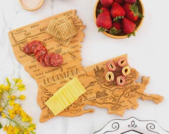 Louisiana Cutting Board State Shaped Destination Landmark Map Engraved Bamboo Gift Moving Wedding Closing Farewell Retirement Appreciation