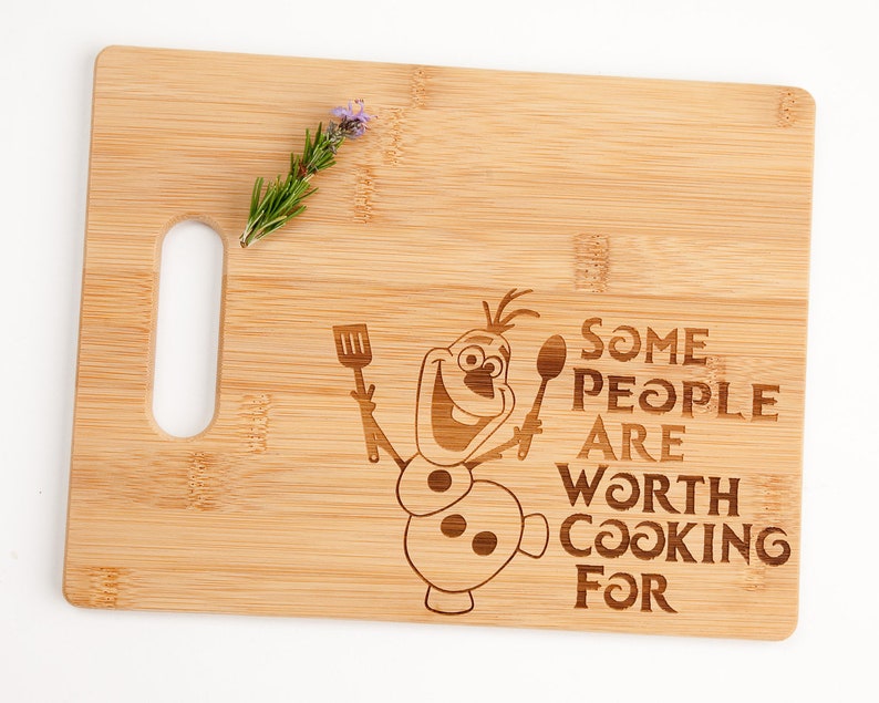 Frozen Movie Olaf Some People Are Worth Cooking For Bamboo Cutting Board Funny Sentimental Gift zdjęcie 1