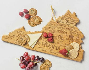 Virginia Cutting Board State Shaped Destination Landmark Map Engraved Bamboo Gift Moving Wedding Closing Farewell Retirement Appreciation