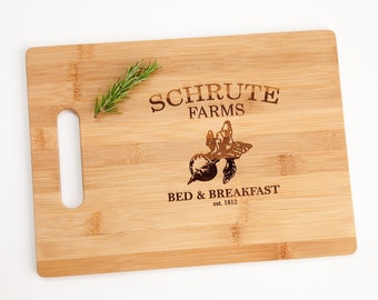 The Office Schrute Farms Bed and Breakfast Engraved Cutting Board Silly Witty Chef Cooking Gift