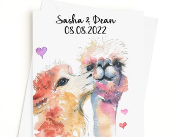 Personalised Wedding Card, Llama Card, Bride and Groom, Custom Wedding Card, Wedding Day Card, Custom Wedding Card, Anniversary Card