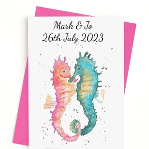 Sea Horse Wedding Card, Seahorse Card voor echtgenoot verloofde, verlovingskaart voor vrouw - 5x7" kwaliteitskaart - roze of witte envelop