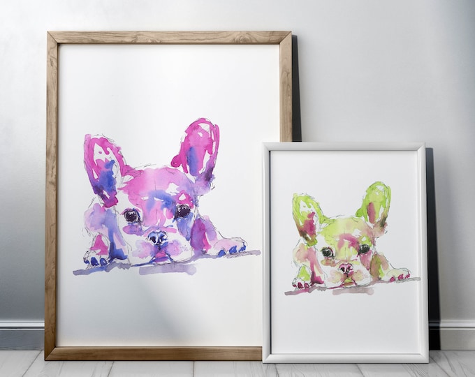 French Bulldog art, French bulldog art print, Frenchie, Dog lover gift, Nursery print, French Bulldog gifts, French Bulldog decor,  pink dog