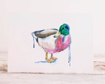 Duck Card, Mothers Day Card, Note cards,  Duck Birthday Card, Thank You Card, Colourful Quirky Art Greeting Card,  ** Blank Inside **