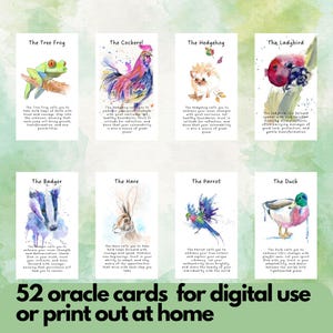 Printable Animal Oracle Cards, Hand Drawn Oracle Deck, 52 Divination Cards, Spirit Animal Guides, Tarot Cards - Digital Download