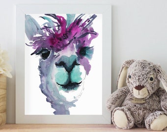 Llama Print for Nursery, Kids Room Decor, Kids Prints, Nursery Wall Art, Wall Art Prints, Animal Prints - A3 A4