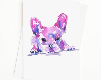 French Bulldog Card, Frenchie Birthday Card, Thank You Card, Note Card, Blank Card - Biodegradable Cello