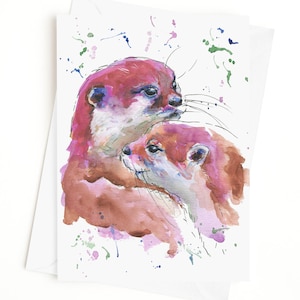 Otter Valentijnsdag kaart, otters bruiloft verjaardag kaart, dank u kaart, notitiekaart, lege kaart