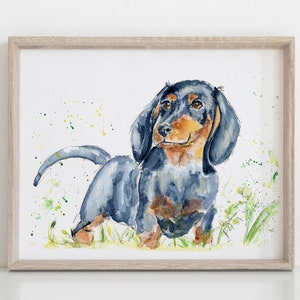 Dachshund Art Print, Sausage Dog  Print, Pet Portrait - Watercolour Painting - Dog Lover Gift - A4 A3 sizes - Archival Museum Quality