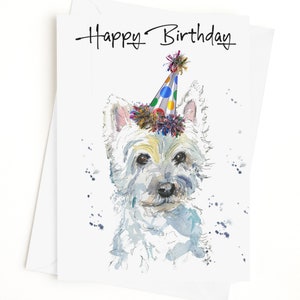 Cartão de aniversário de West Highland Terrier, cartão de felicitações Westie, interior em branco para sua própria saudação