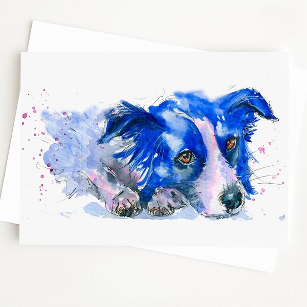 Border Collie Card, Dog Birthday Card, Dog Sympathy Card Notecards, Thank You Cards, Blank Card - by Watercolour Artist Nikki Moksha