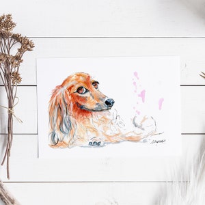 Langhaar Dackel Karte, Dackel, Hund Grußkarte, Hundefriseur Geschenk, Karte vom Hund, Note Karte, leere Innenseite - personalisiert
