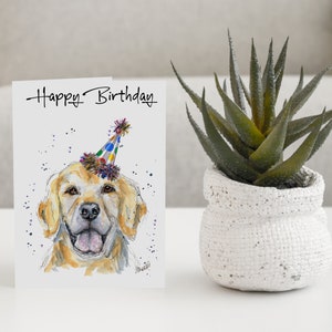Golden Retriever verjaardagskaart, hond wenskaart, blanco binnenin voor uw eigen groet
