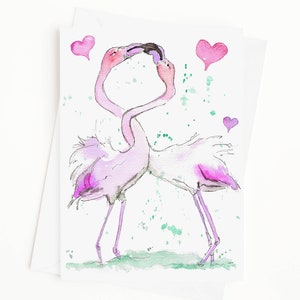 Tarjeta de flamenco, tarjeta de aniversario, tarjeta de compromiso, tarjeta de boda, tarjeta de pájaro, tarjeta de felicitación de arte, en blanco por dentro