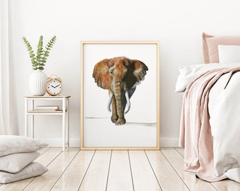 Elephant print, Elephant Wall Art, Art Print with Hand painted details - Bronze anniversary gift, A3  A4 print
