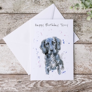 Carte personnalisée épagneul springer, carte d'anniversaire de chien, blanc à l'intérieur - texte facultatif