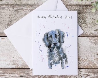 Carte personnalisée épagneul springer, carte d'anniversaire de chien, blanc à l'intérieur - texte facultatif