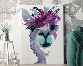 Llama Canvas, Extra Large Wall Art , Large Canvas Art, Large Wall Art,  Large Painting, Abstract Print of Alpaca - Various Sizes