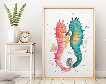 Seahorse Printable Nursery Download,  Printable Wall Art, Downloadable Art, Nautical Prints for Bathroom Coastal Decor Coastal Art Prints