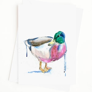 Biglietto di compleanno con anatra - Cartoncino semilucido 5 x 7 pollici e busta bianca, oro o rosa - Interno vuoto