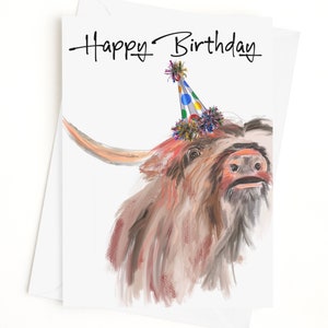 Highland Cow Birthday Card, Cow Greeting Card, Blank Inside For Your Own Greeting