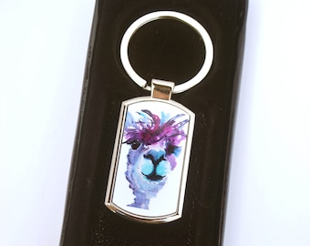 Llama Keyring, Alpaca Gifts, Silver Metal Keychain with Gift Box