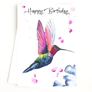 Carte d'anniversaire colibri, carte de voeux oiseau, intérieur vierge pour vos propres voeux
