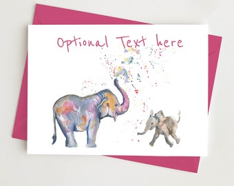 Elephant Card, Mothers Day Card, Elephants Greeting Card, Thank You Card, Note Card, Blank Inside - Personalised