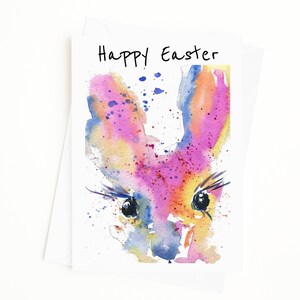 Osterhase Karte, Osterkarten, Kaninchen Karte, Aquarell Kaninchen, bunte schrullige Kunst Grußkarte, innen leer