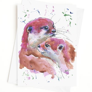Carte loutre, carte animalier, carte de voeux artistique, intérieur vierge - sachet en cellophane biodégradable