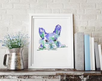 French Bulldog Print, Frenchie Print, French Bulldog Gifts - Blue Dog Print -  Dog Print, Dog Wall Art, Blue Wall Art A4 A3 Size