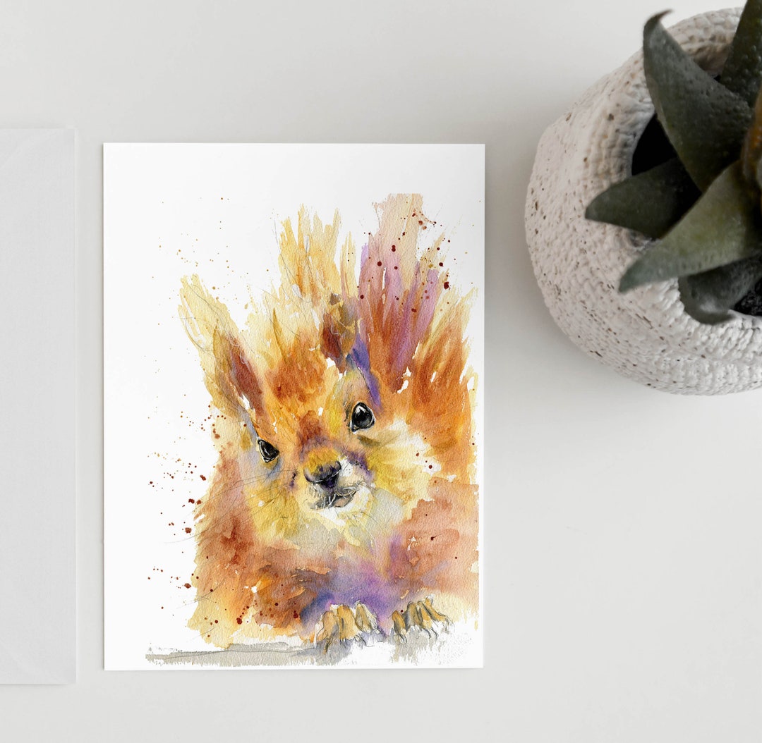 Squirrel Birthday Card, Personalised Watercolour Squirrel Note Card ...