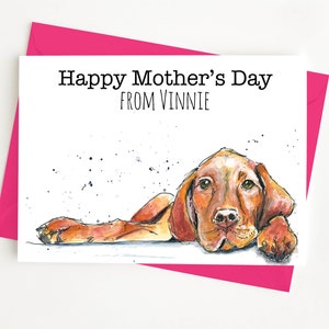 Carte personnalisée Vizsla pour la fête des mères, carte pour maman, carte chien pour maman, carte pour chien - enveloppe rose - intérieur vierge