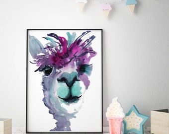 Whimsical Llama & Alpaca Wall Art Print for Nursery, Office, Living Room Decor - A3 A4 Sizes