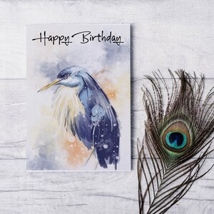 Carte héron, carte d'anniversaire animalière personnalisée, intérieur vierge - texte facultatif