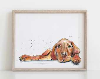 Vizsla Watercolor Dog Picture, Dog Lover Gift, Dog Art, Wall Art for Home Decor, Dog Portrait,  - A4 or A3 Poster Giclee Art Print Unframed