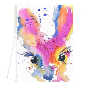 Kaninchen Karte, Aquarell Kaninchen Osterhasen Karte, schrulligen Kunst Grußkarte, innen leer