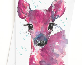 Deer Card, Woodland Animal Card, Baby Animal Card, Baby Shower Card, 1st Birthday Card, Art Greeting Card,  Blank Inside