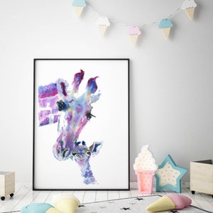 Lámina de jirafa para guardería, decoración de guardería de safari, arte de pared de animales, póster para habitación de niños: impresión giclée en tamaño A4 y A3 SIN MARCO