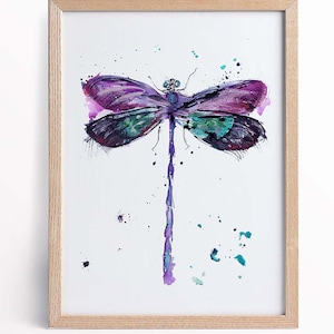 Dragonfly Print,  Dragonfly Art,  Watercolor Painting, Wall Art Print, Purple Wall Art, Abstract Wall Art - A4 and A3 Unframed