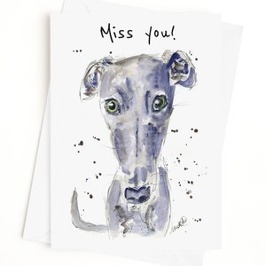 Miss You Card, lange afstandskaart, Whippet Dog Card, blanco binnenin