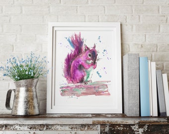 Squirrel Print, Nursery Woodland Print, Baby Shower Gift - Giclee print in A4 and A3 size