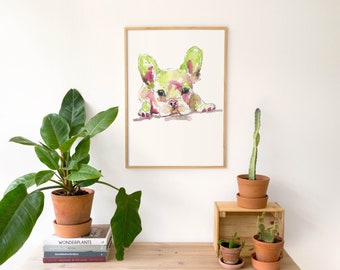 French Bulldog Print, French bulldog art, French bulldog Picture, Frenchie Mom, Dog lovers gift, Green Wall Art, Animal Print A4 A3