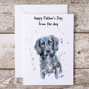 Carte épagneul, carte de fête des pères personnalisée du chien-par l'artiste aquarelliste Nikki Moksha